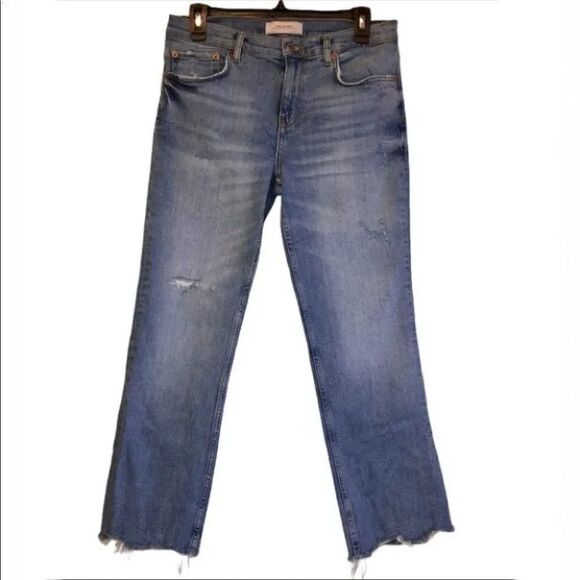 Zara Women Raw Hem Straight Leg Distressed Light Fade Jeans 6 - Picture 1 of 10